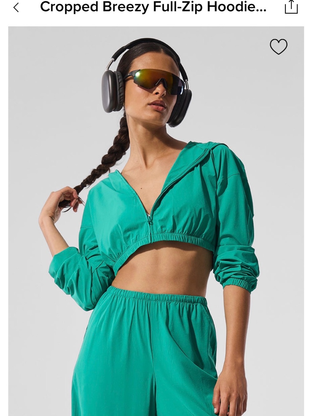 ALO Yoga Teal Cropped Breezy Full-Zip Hoodie